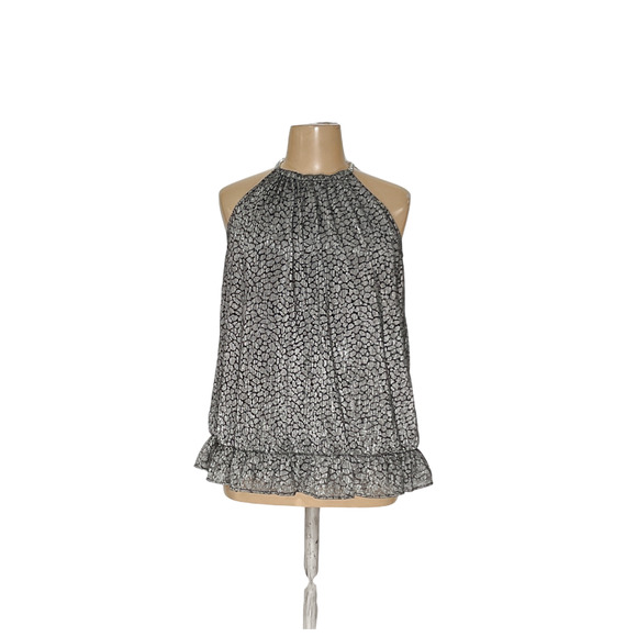 Michael Kors Black and White Ruffled Sleeveless Blouse - Picture 1 of 3